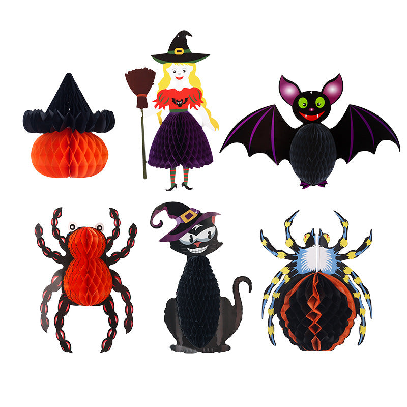 Wholesale Halloween Honeycomb Ball Witch Spider Mall Window Decoration Atmosphere